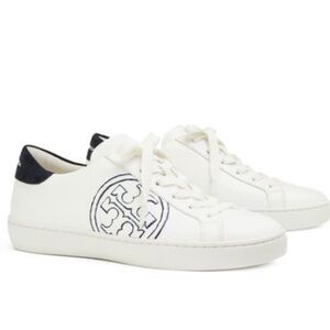 Tory Burch T-Logo Leather Trim Suede Tennis Sneaker